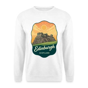 Edinburgh Castle Scotland Vintage-Sonnenuntergangsabzeichen - Unisex Pullover - Weiß - Vorne