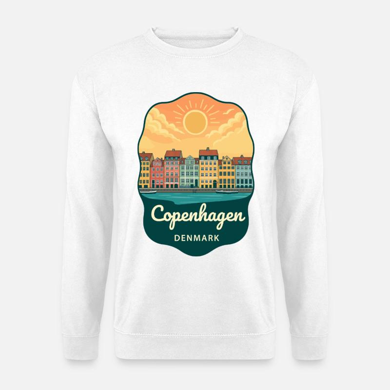 Kopenhagen Nyhavn Retro Sonnenuntergangsabzeichen - Unisex Pullover - Weiß