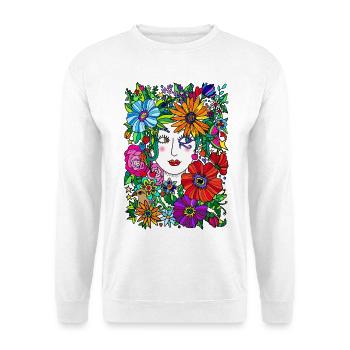 Gaia Frauenporträt mit Blumen - Unisex Pullover - Weiß - Vorne