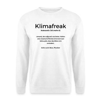 Klimafreak Physik - Unisex Pullover - Weiß - Vorne - Alina (178cm) & Michal (187cm)