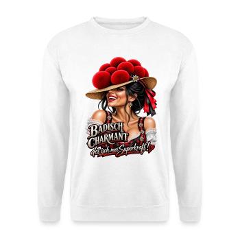 Badisch Charmant – Mei Superkraft - Unisex Pullover - Weiß - Vorne - Alina (178cm) & Michal (187cm)