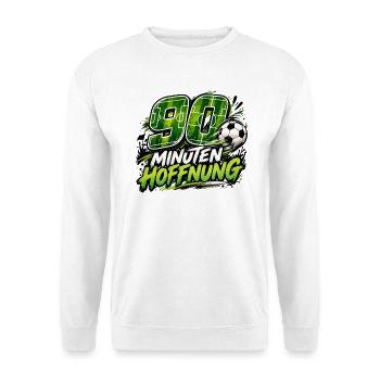 90 Minuten Hoffnung – Fußballfan Geschenkidee - Unisex Pullover - Weiß - Vorne - Alina (178cm) & Michal (187cm)
