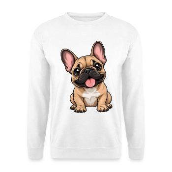 Französische Bulldogge Kawaii Style – Süß - Unisex Pullover - Weiß - Vorne - Alina (178cm) & Michal (187cm)
