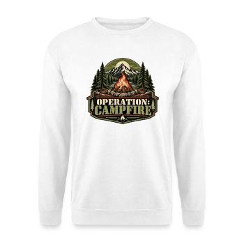 Operation: Campfire – Retro-Lagerfeuermotiv - Unisex Pullover - Weiß - Vorne - Alina (178cm) & Michal (187cm)