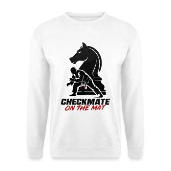 Schachmatt auf der Matte – BJJ - Unisex Pullover - Weiß - Vorne - Alina (178cm) & Michal (187cm)