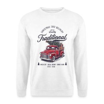 Vintage Weihnachtsbaum Pick-Up Truck Retro - Unisex Pullover - Weiß - Vorne - Alina (178cm) & Michal (187cm)