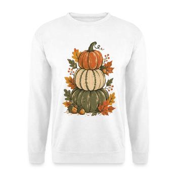 Herbst-Pumpkinen-Turm mit Blättern - Unisex Pullover - Weiß - Vorne - Alina (178cm) & Michal (187cm)
