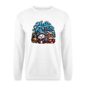 Hallo Winter-Schneemann - Unisex Pullover - Weiß - Vorne - Alina (178cm) & Michal (187cm)