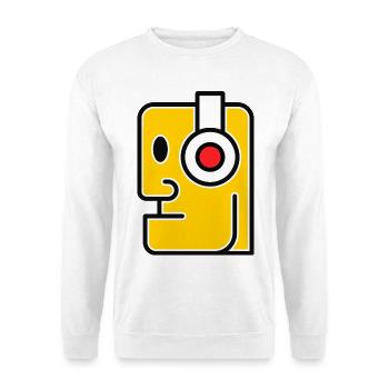 Cartoon-Stil Kopf mit Kopfhörern - Unisex Pullover - Weiß - Vorne - Alina (178cm) & Michal (187cm)