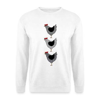 Hühner Huhn Hahn Kücken Federvieh Vogel Eier Ei - Unisex Pullover - Weiß - Vorne - Alina (178cm) & Michal (187cm)