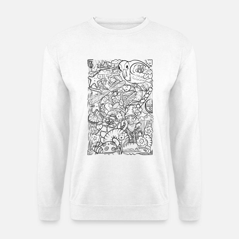 Wimmelbild Gartenzauber - zum selbst ausmalen - Unisex Pullover - Weiß