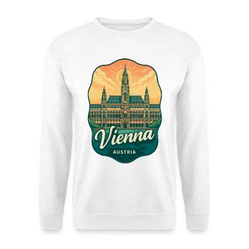 Wien Austria Rathaus Sonnenuntergang Vintage-Kunst - Unisex Pullover - Weiß - Vorne