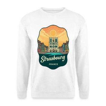 Straßburger Kathedral Retro-Sonnenuntergangsabzeichen - Unisex Pullover - Weiß - Vorne