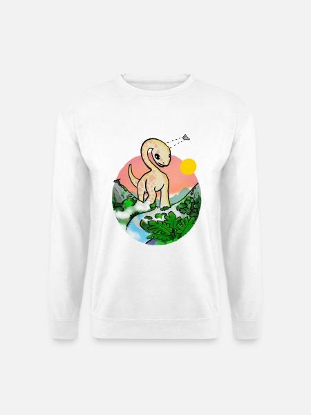 Sonnenuntergangsdino im Dschungelpanorama - Unisex Pullover - Weiß
