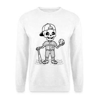 Niedliches Baseball-Skelett Vintage-Halloween-Sportarten - Unisex Pullover - Weiß - Vorne - Alina (178cm) & Michal (187cm)