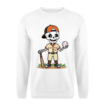 Niedlicher Skelett-Baseballspieler Spooky Halloween - Unisex Pullover - Weiß - Vorne - Alina (178cm) & Michal (187cm)