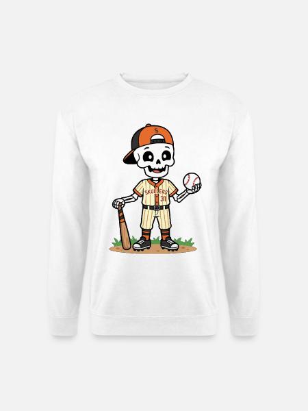 Niedlicher Skelett-Baseballspieler Spooky Halloween - Unisex Pullover - Weiß