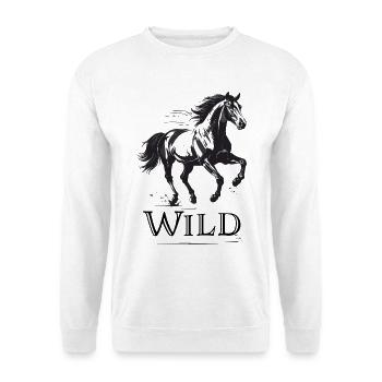 Wildes Pferd im Schwarzweiß - Unisex Pullover - Weiß - Vorne - Alina (178cm) & Michal (187cm)