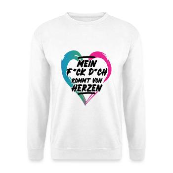 Mein Fick Dich kommt von Herzen böser Spruch - Unisex Pullover - Weiß - Vorne - Alina (178cm) & Michal (187cm)