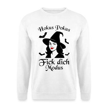 Hokus Pokus Fick Dich Modus freche Hexe Spruch - Unisex Pullover - Weiß - Vorne - Alina (178cm) & Michal (187cm)