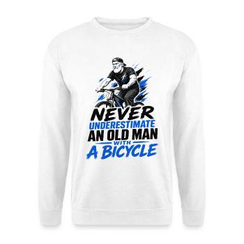unterschätze nie einen alten Mann mit Fahrrad - Unisex Pullover - Weiß - Vorne - Alina (178cm) & Michal (187cm)