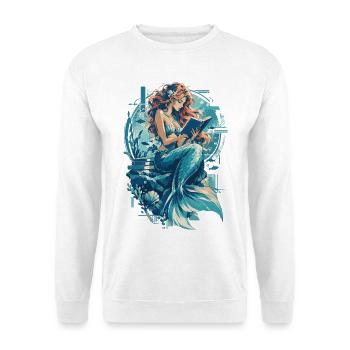 Meerjungfrau im Lesezauber: Bücherwurm - Unisex Pullover - Weiß - Vorne - Alina (178cm) & Michal (187cm)