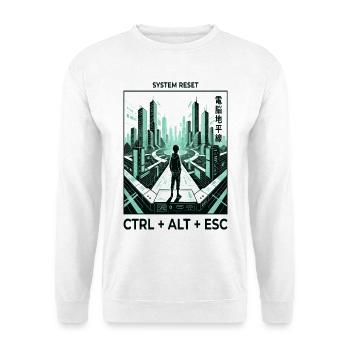 Cyberpunk Skyline Ctrl Alt Esc - Unisex Pullover - Weiß - Vorne - Alina (178cm) & Michal (187cm)