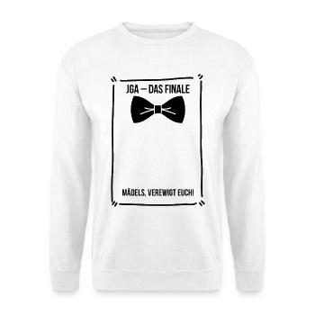 JGA Bräutigam – Mädels Verewigt Euch! - Unisex Pullover - Weiß - Vorne - Alina (178cm) & Michal (187cm)