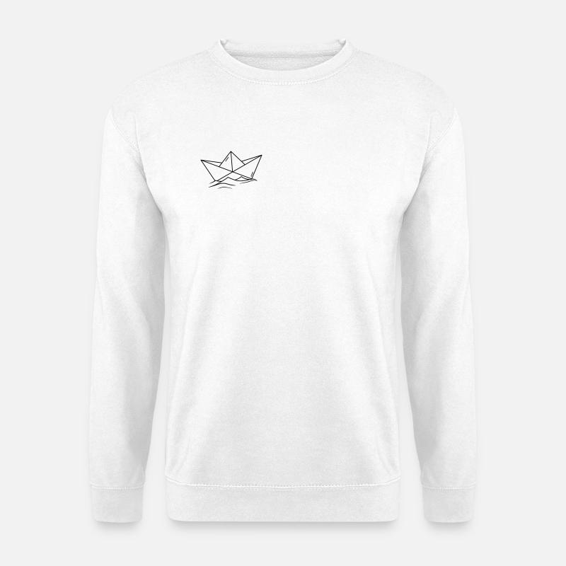 Papierschiff Skizze Minimalistisch Line Art - Unisex Pullover - Weiß