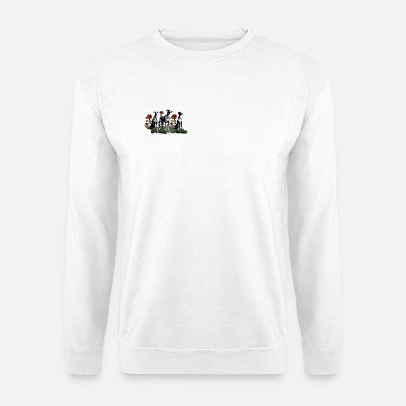 Galgos & Sonnenblumen im Garten - Unisex Pullover - Weiß