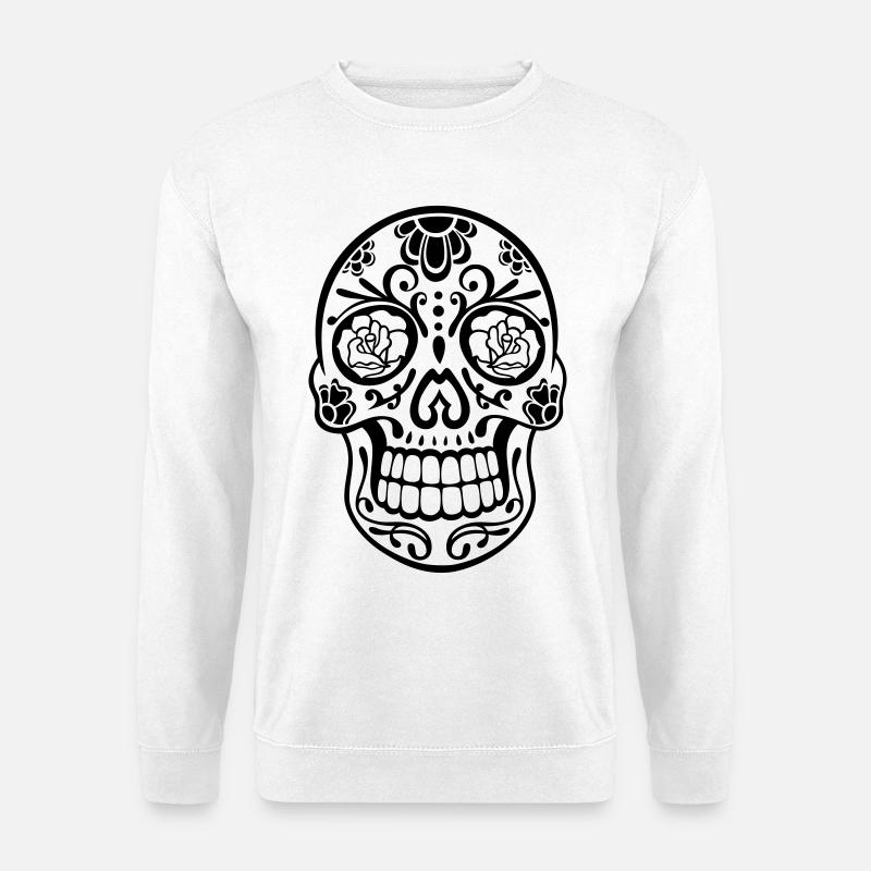 Tête de mort traditionnelle « sugar skull » du Mexique - Sweat-shirt Unisexe - blanc