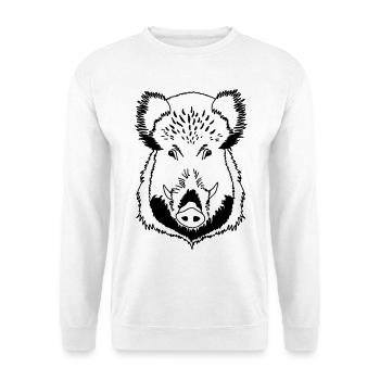 Wildschwein Kopf schwarz weiss - Unisex Pullover - Weiß - Vorne