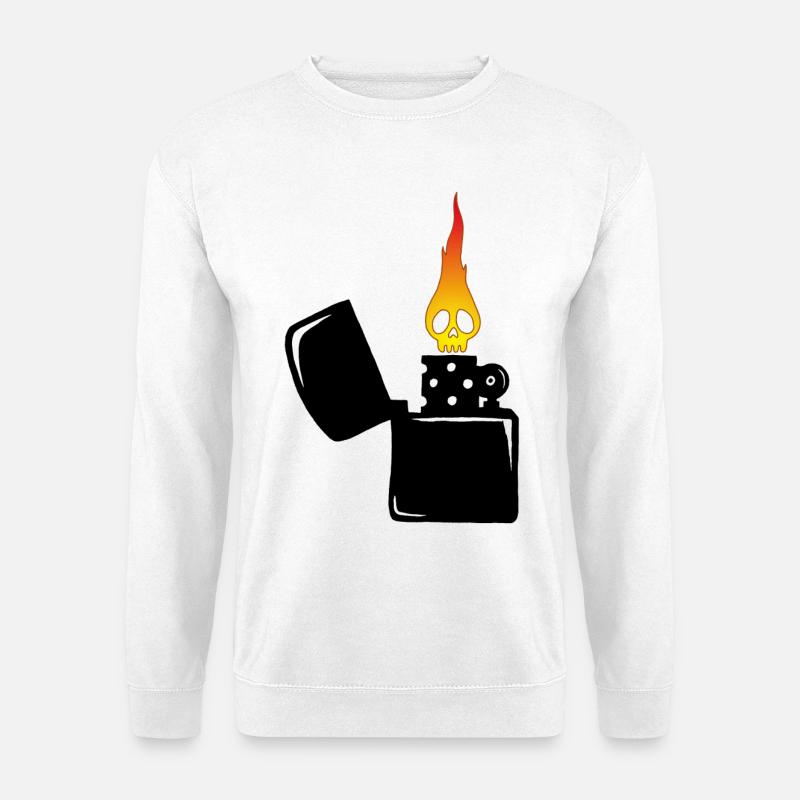 Flammenschädel und schwarzes Feuerzeug - Unisex Pullover - Weiß
