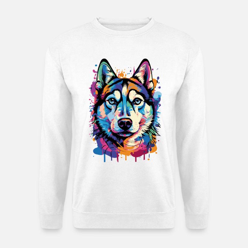 Husky Farbenfroh - Husky Hund - Bunter Husky - Unisex Pullover - Weiß