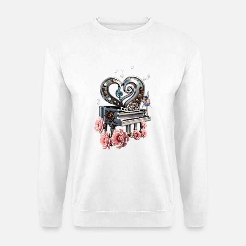 Steampunk Klavier mit Herz - Unisex Pullover - Weiß