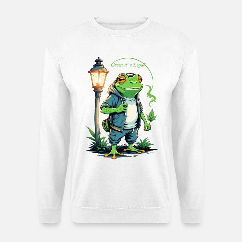 Grüner Frosch mit Hanfblatt - Unisex Pullover - Weiß