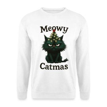 Meowy Catmas Grummelige Weihnachtskatze - Unisex Pullover - Weiß - Vorne