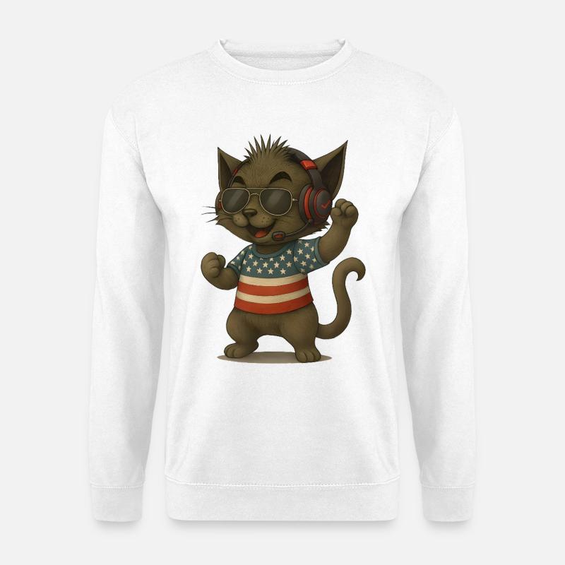 Katzen DJ im Americana-Look - Unisex Pullover - Weiß