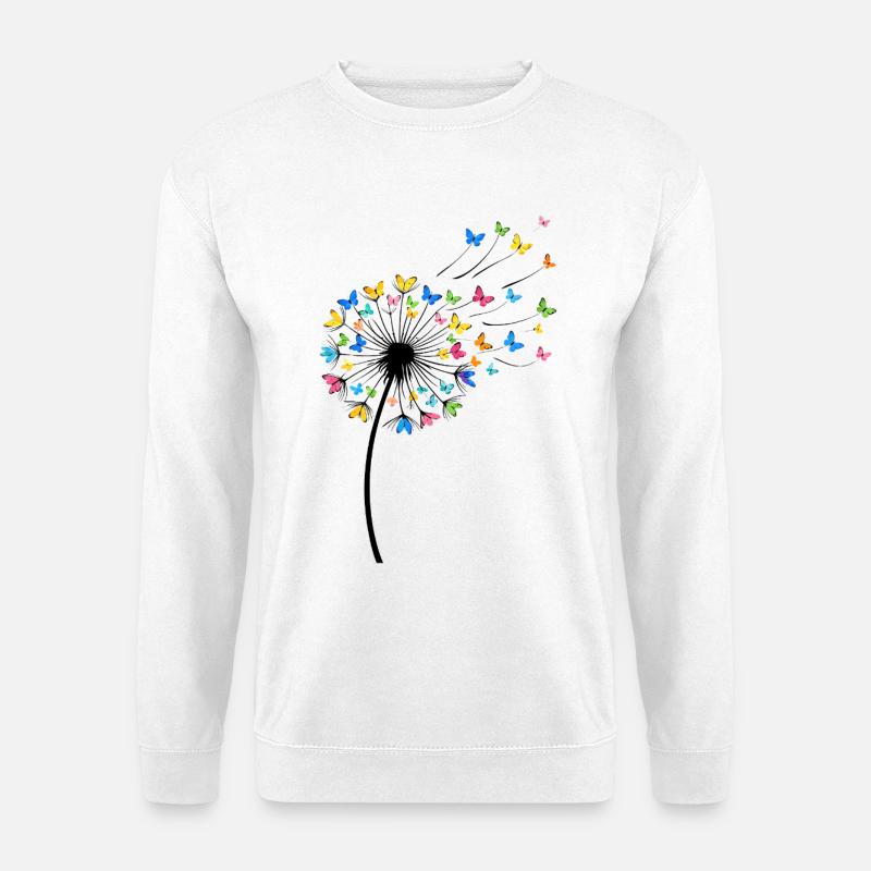 Löwenzahn mit Schmetterlingen im Wind - Unisex Pullover - Weiß