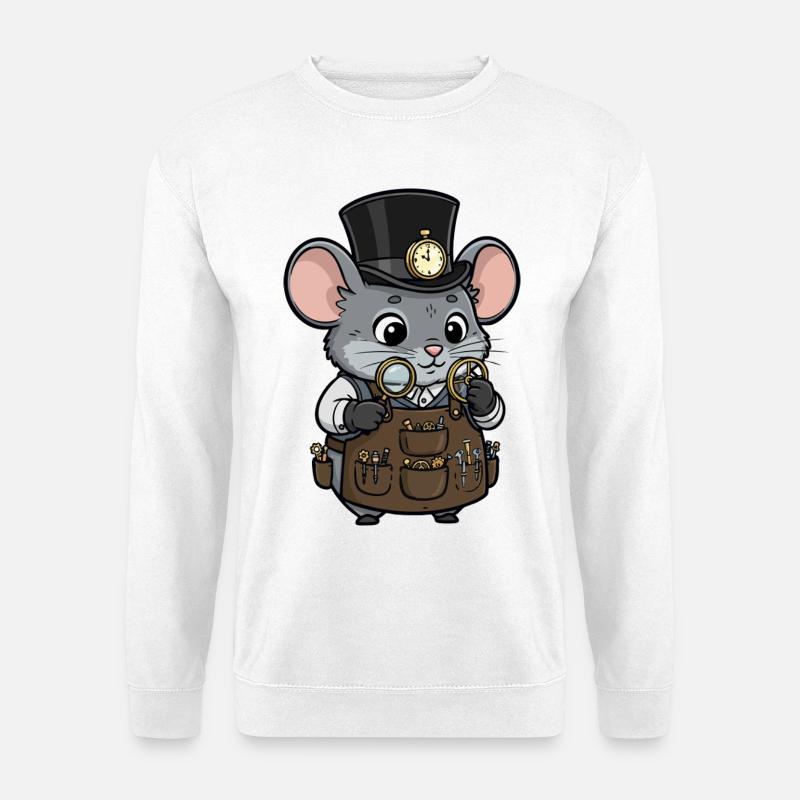 Mouse Watchmaker Steampunk Top Hat Watch - Unisex Sweatshirt - white