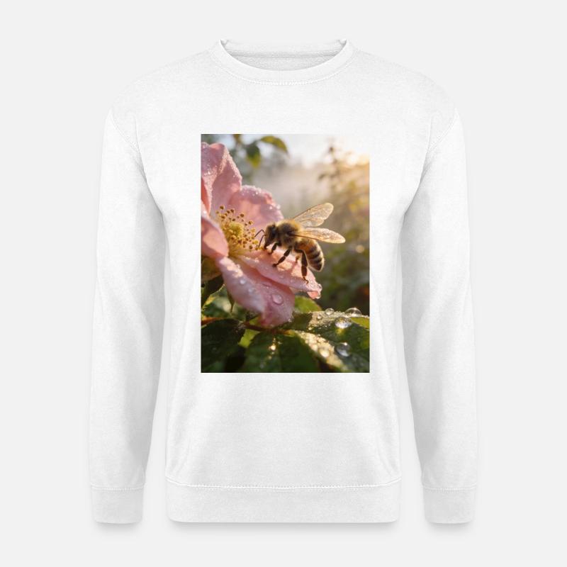 Morgenbiene auf Rosenblüte - Unisex Pullover - Weiß