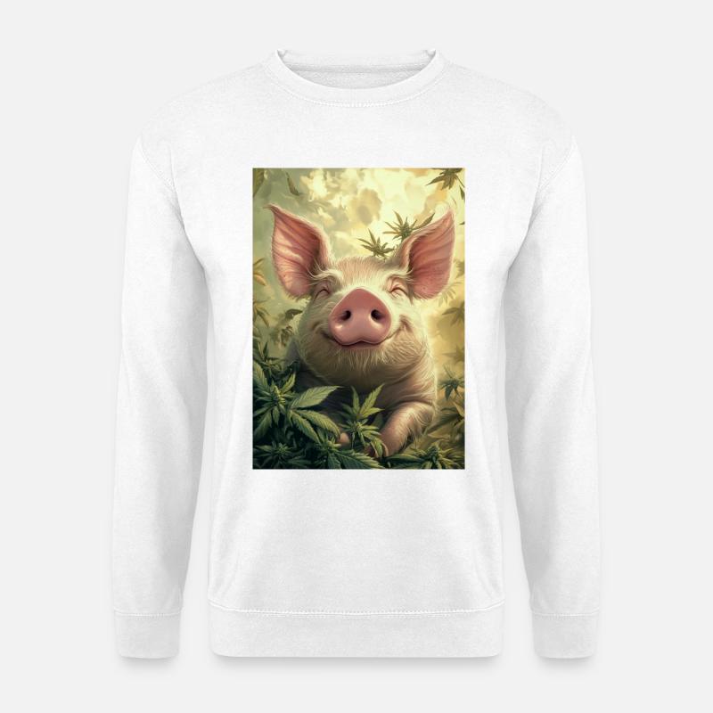 Glückliches Schwein im Hanfwald - Unisex Pullover - Weiß