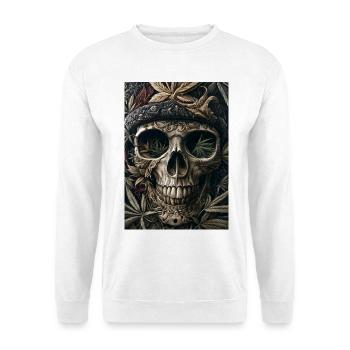 Schädel mit Hanfblattkranz - Unisex Pullover - Weiß - Vorne