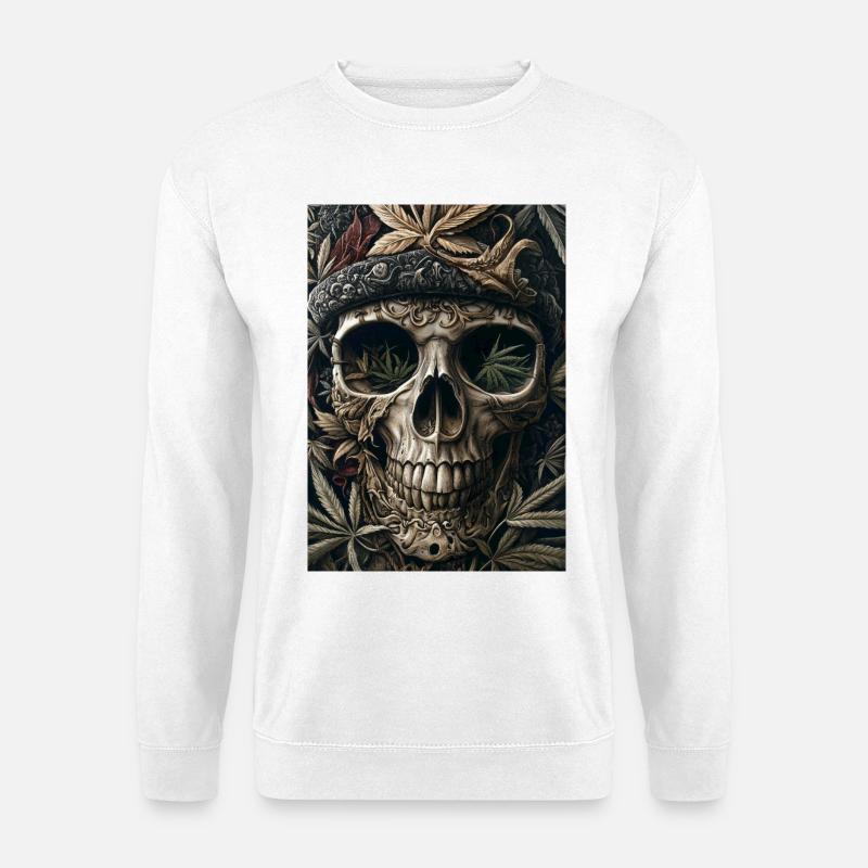 Skull with hemp leaf wreath - Unisex Sweatshirt - white