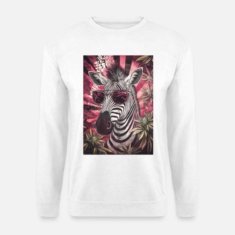 Zebra with sunglasses in cannabis psychedel - Unisex Sweatshirt - white