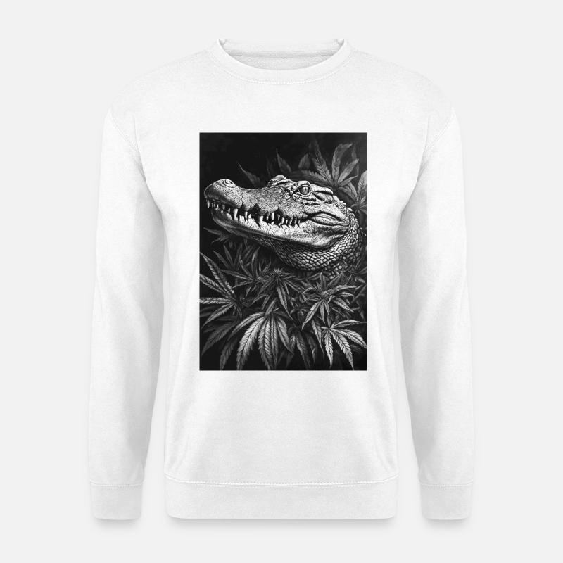 Krokodil im Hanfblattwald - Unisex Pullover - Weiß