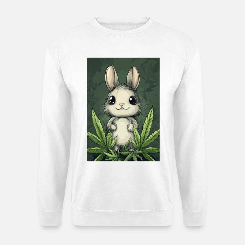 Small fluffy bunny under leaves - Unisex Sweatshirt - white