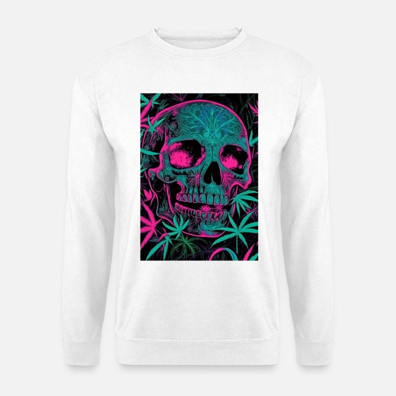 Neon Skull with Cannabis Leaf Pattern - Unisex Sweatshirt - white