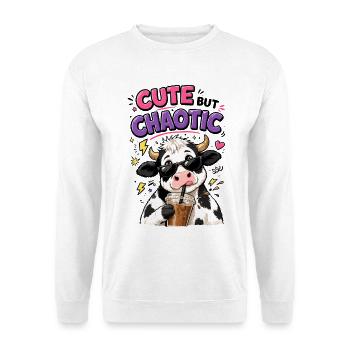 Süß aber chaotisch - Kuh mit Eiskaffee - Unisex Pullover - Weiß - Vorne