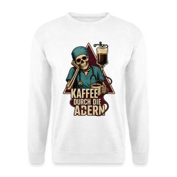 Kaffee Durch Die Adern – Pflegekraft Skelett - Unisex Pullover - Weiß - Vorne